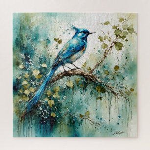 Der schöne Blaue Vogel sitzt in einem Baum Puzzle