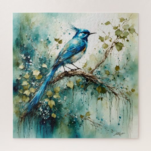 Der schöne Blaue Vogel sitzt in einem Baum Puzzle (Vertikal)