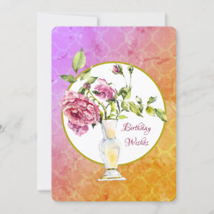 Der schöne Geburtstag wünscht rosa Rosen in Vase Karte