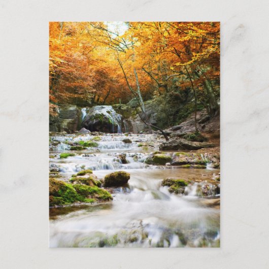 Der schöne Wasserfall im Wald, Herbst Postkarte (Vorderseite)