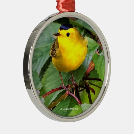 Der schöne Wilson's Warbler im Kirschbaum Ornament Aus Metall (Rechts)
