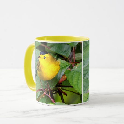 Der schöne Wilson's Warbler im Kirschbaum Tasse (Vorderseite Links)