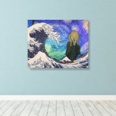 Der Schrei an der großen Welle starrt Nacht Leinwanddruck (Insitu (Holzboden))