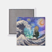 Der Schrei an der großen Welle starrt Nacht Magnet (Vorderseite/Rückseite)