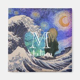 Der Schrei an der großen Welle starrt Nacht Magnet