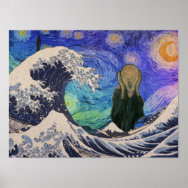 Der Schrei an der großen Welle starrt Nacht Poster