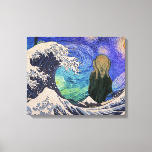 Der Schrei bei Die große Welle Sternennacht Leinwanddruck