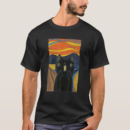 Der Schrei Black Cat Parody Funny Cat Parody Art P T-Shirt (Vorderseite)