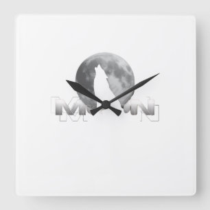 der Schrei des Wolfes unter dem Vollmond Quadratische Wanduhr