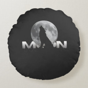 der Schrei des Wolfes unter dem Vollmond Rundes Kissen