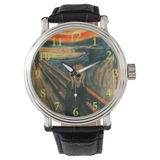 Der Schrei Edvard Munch Moderne expressionistische Armbanduhr (Vorderseite)