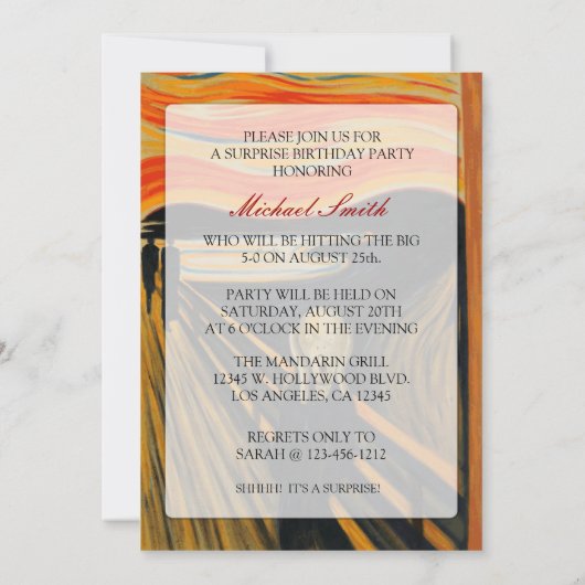 Der Schrei - Funny 50. Geburtstag Einladung (Rückseite)