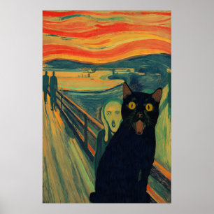 Der Schrei-Katze-Kunstprint Lustige schwarze Katze Poster