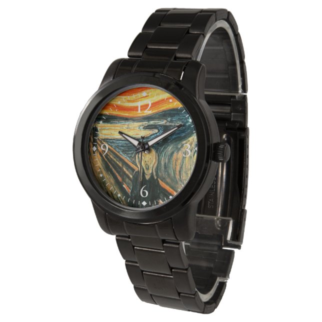 Der Schrei von Edvard Munch Armbanduhr (Schrägansicht)