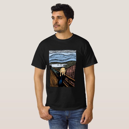 Der Schrei von Edvard Munch in einem modernen Schw T-Shirt (Vorne ganz)