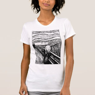 Der Schrei von Edvard Munch – Schwarze Linienkunst T-Shirt