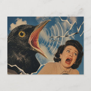 Der schreiende schwarze Vogel und Retro-Dame Postkarte