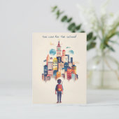 Der Schuljunge und die Stadt Postkarte (Stehend Vorderseite)