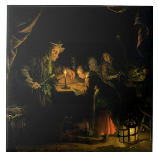 Der Schulmeister, 1660-65 (Öl auf Platte) Fliese (Vorderseite)