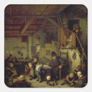 Der Schulmeister, c.1662 (Öl auf Platte) Quadratischer Aufkleber