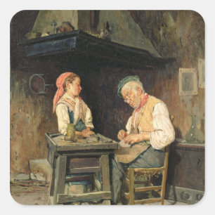 Der Schuster-Shop, 1874 (Öl auf Tafel) Quadratischer Aufkleber