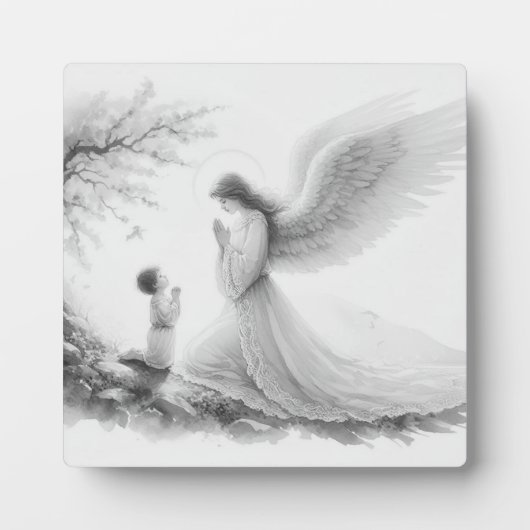 Der Schutzengel betet mit dem Kind Fotoplatte (Vorderseite)