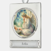 Der Schutzengel betet um die Wiege des Babys Banner-Ornament Silber (Links)