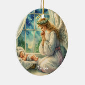 der Schutzengel betet von der Wiege des Babys Keramik Ornament (Rechts)