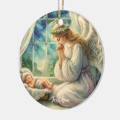 der Schutzengel betet von der Wiege des Babys Keramik Ornament (Links)