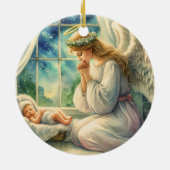 der Schutzengel betet von der Wiege des Babys Keramik Ornament (Hinten)