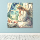 der Schutzengel betet von der Wiege des Babys Leinwanddruck (Insitu (Holzboden))