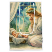 der Schutzengel betet von der Wiege des Babys Mittlere Geschenktüte (Rückseite)