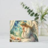 der Schutzengel betet von der Wiege des Babys Postkarte (Stehend Vorderseite)