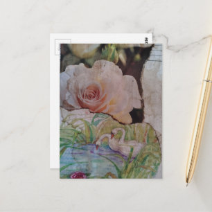 Der Schwan und Rosen Collage Postkarte