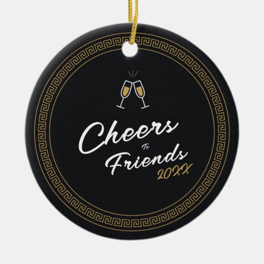 Der Schwarz-Gold-Griechisch-Meander im neuen Jahr Keramik Ornament (Vorne)