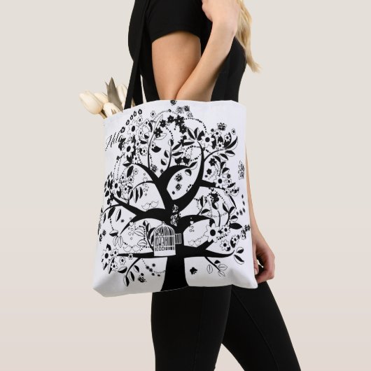 Der schwarz-weiße Baum des Lebens Tasche (Von Nahem)