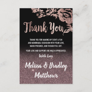 Der schwarze Blumen Rosen-GoldGlitzer danken Ihnen Dankeskarte