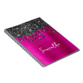 Der schwarze Glitzer Magenta Glam Name Notizblock (Rechte Seite)