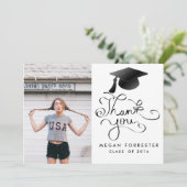 Der schwarze handgeschriebene Abschluss-Hut danken Dankeskarte (Stehend Vorderseite)