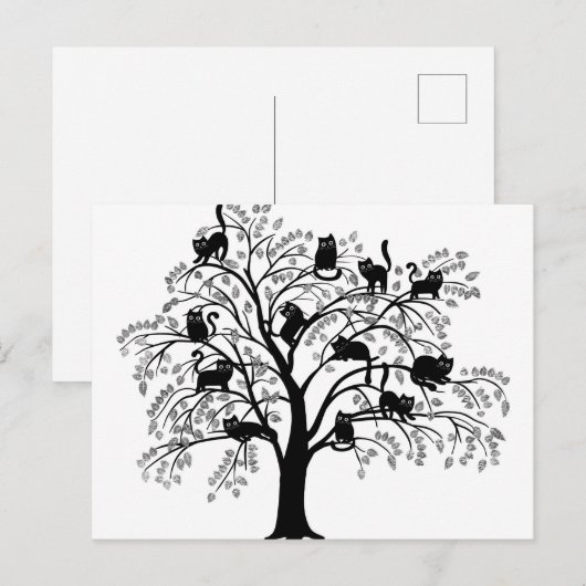 Der schwarze Katzen-Baum Postkarte (Vorne/Hinten)