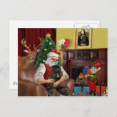 Der schwarze Mops des Weihnachtsmanns Feiertagspostkarte (Vorne/Hinten)