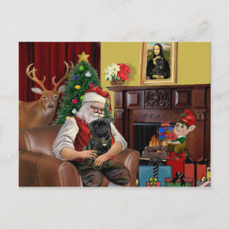Der schwarze Mops des Weihnachtsmanns Feiertagspostkarte