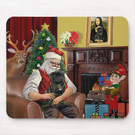 Der schwarze Mops des Weihnachtsmanns Mousepad (Vorne)