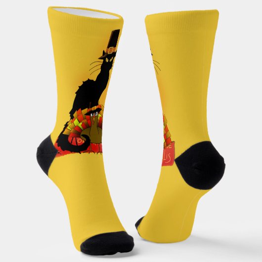 Der schwarze Pilger Katze Thanksgiving Socken (Gewinkelt)