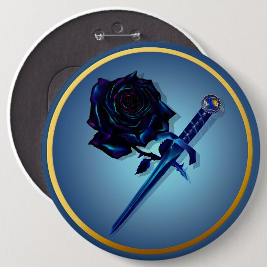 Der schwarze Rosen-und Dolch-Knopf Button (Vorne & Hinten)