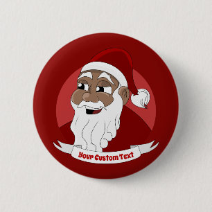 Der schwarze Weihnachtsmann-Cartoon lächelt Button