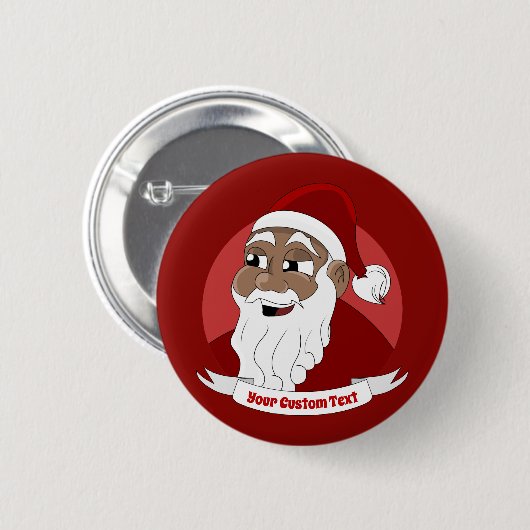 Der schwarze Weihnachtsmann-Cartoon lächelt Button (Vorne & Hinten)