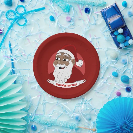 Der schwarze Weihnachtsmann-Cartoon lächelt Pappteller (Party)