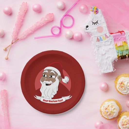 Der schwarze Weihnachtsmann-Cartoon lächelt Pappteller (Party)