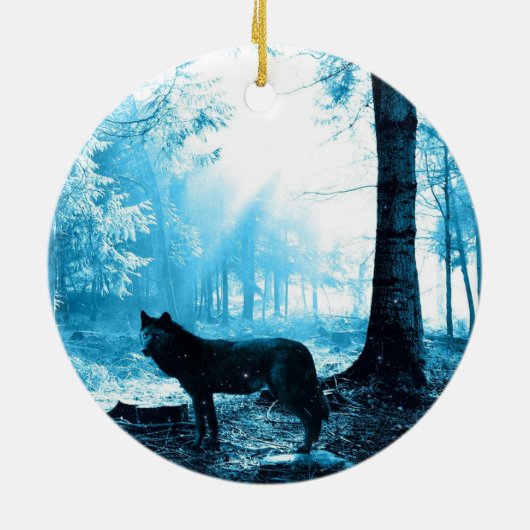 Der Schwarze Wolf allein im Wald Keramikornament (Hinten)